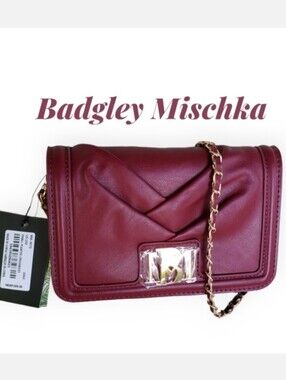 NWT BADGLEY MISCHKA Pleated Wine Colored Crossbody Bag